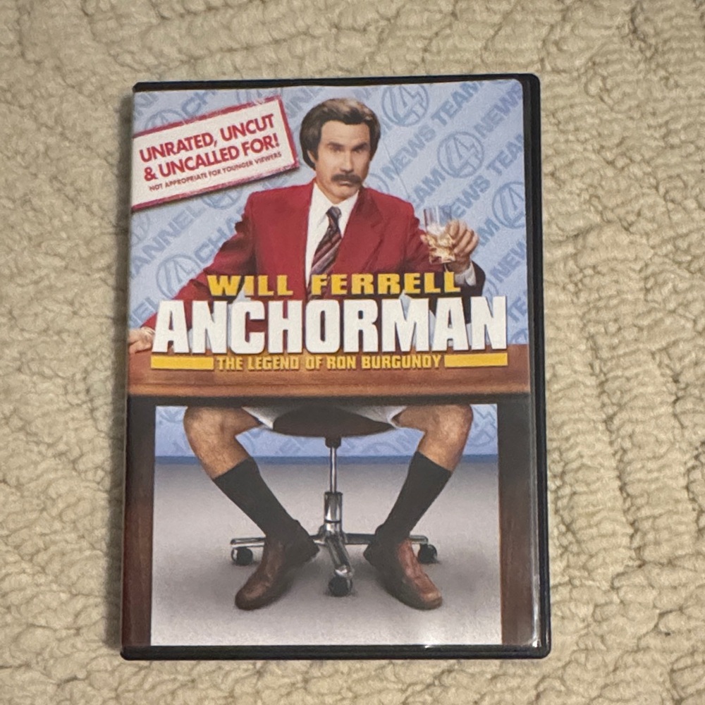 Will Ferrell Anchorman DVD - Red Jacket, Blue Background